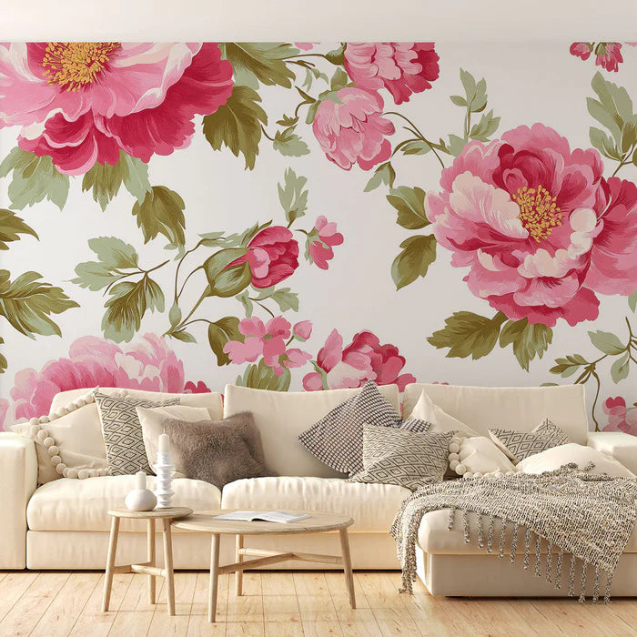 Mural Wallpaper floral | Burst of Pink Peonies