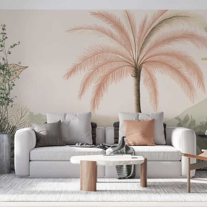 Mural Wallpaper tropical | Delicate palms and pastel shades