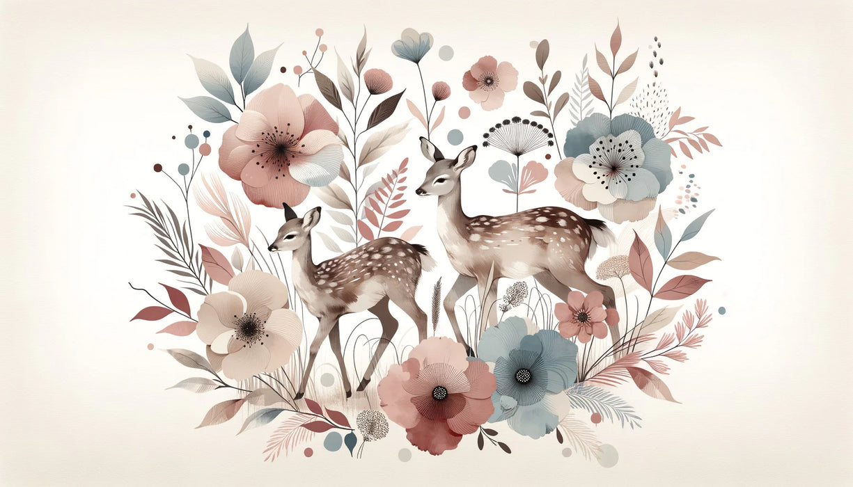Deer Mural Wallpaper | Red and Blue Floral Décor
