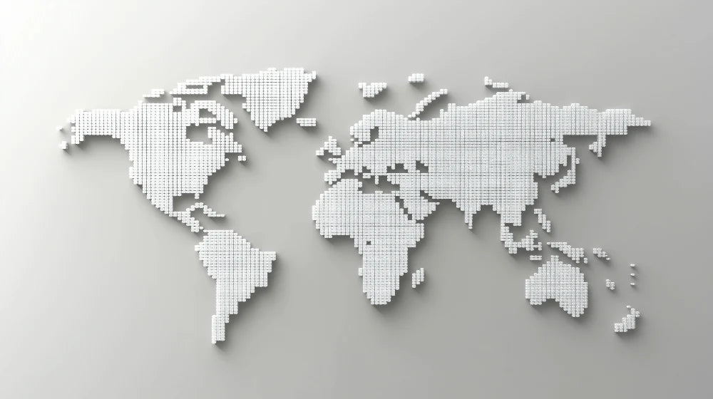 Mural Wallpaper world map | 3D white dots and gray background