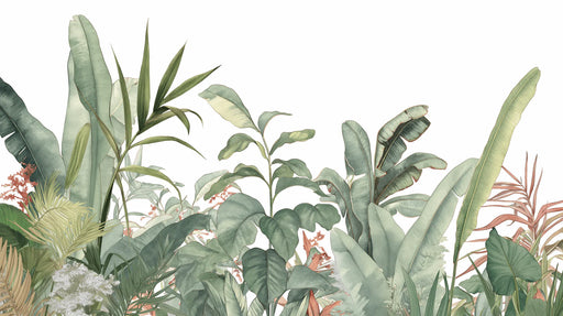 Close-up of vibrant tropical wallpaper design with exotic leaves and rich green botanical patterns for bedroom decor
