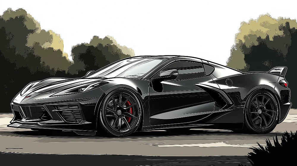 Mural Wallpaper black sports car | Corvette with aerodynamic design
