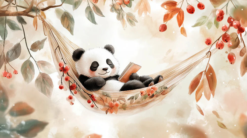 Mural Wallpaper panda | Autumn rest in a hammock