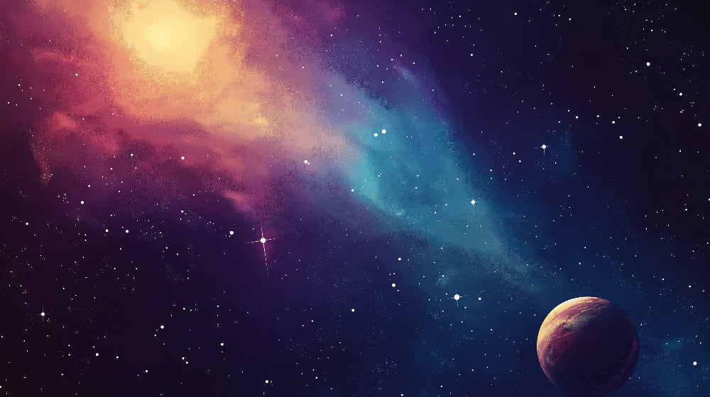 Mural Wallpaper galaxy | A vibrant cosmic landscape with stars and planets