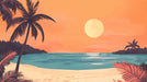 Close-up of serene beach sunset wallpaper design with vibrant sky colors and tropical palm silhouettes for relaxing living room decor
