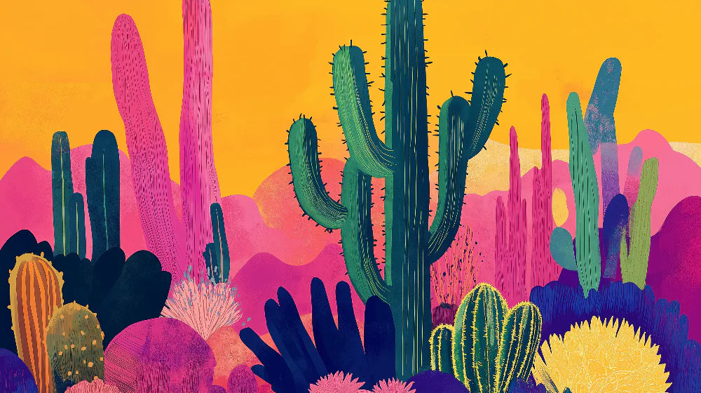 Mural Wallpaper colorful cactus | Vibrant desert ambiance