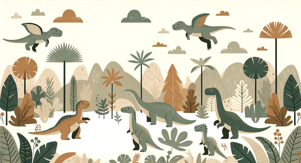 Dinosaur Mural Wallpaper | Terracotta and Green Tones