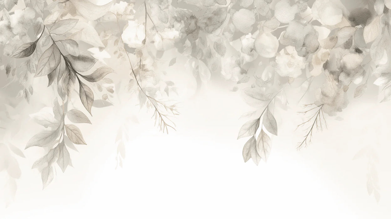 Close-up of elegant beige botanical wallpaper design with graceful hanging branches for minimalist living room decoration
