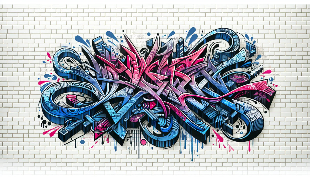 Street art Mural Wallpaper | White brick wall with blue and red graffiti