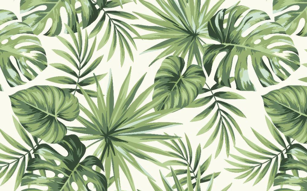 Mural Wallpaper toilet | Green monstera and palm foliage