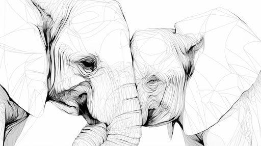 Close-up of minimalist elephant wallpaper design in striking black and white contrast for contemporary home decor
