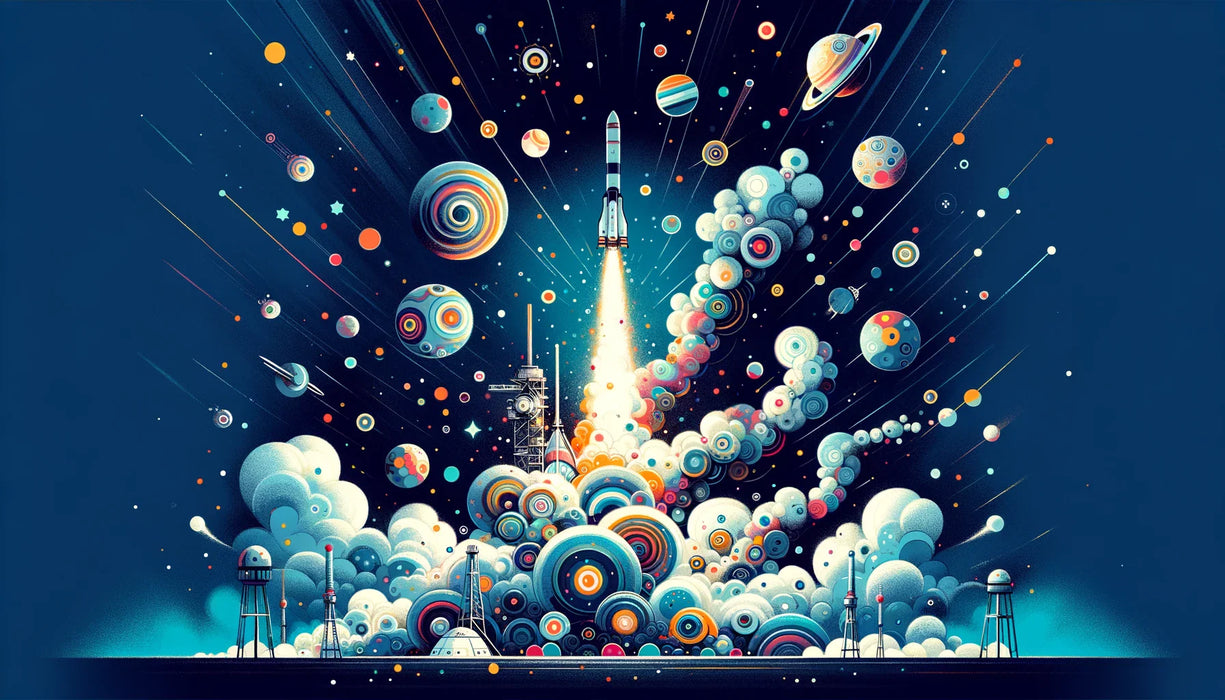 Geometric Space Mural Wallpaper | Rocket Launch