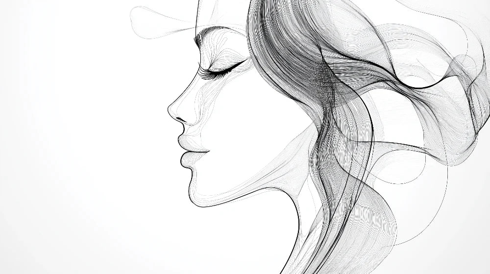 Mural Wallpaper feminine contour | Elegant silhouette of face in fluid lines