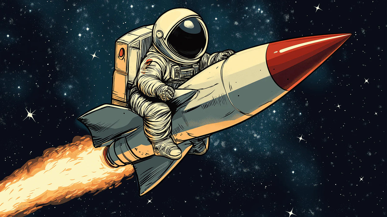 Mural Wallpaper astronaut | Space travel with an astronaut on a colorful rocket
