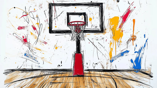Close-up of modern basketball wallpaper design with bold paint splashes and dynamic sports theme for boys bedroom or office decor
