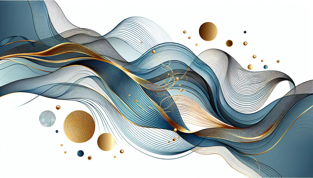 Art Deco Mural Wallpaper | Abstract Blue Wave Shape with Touches of Gold