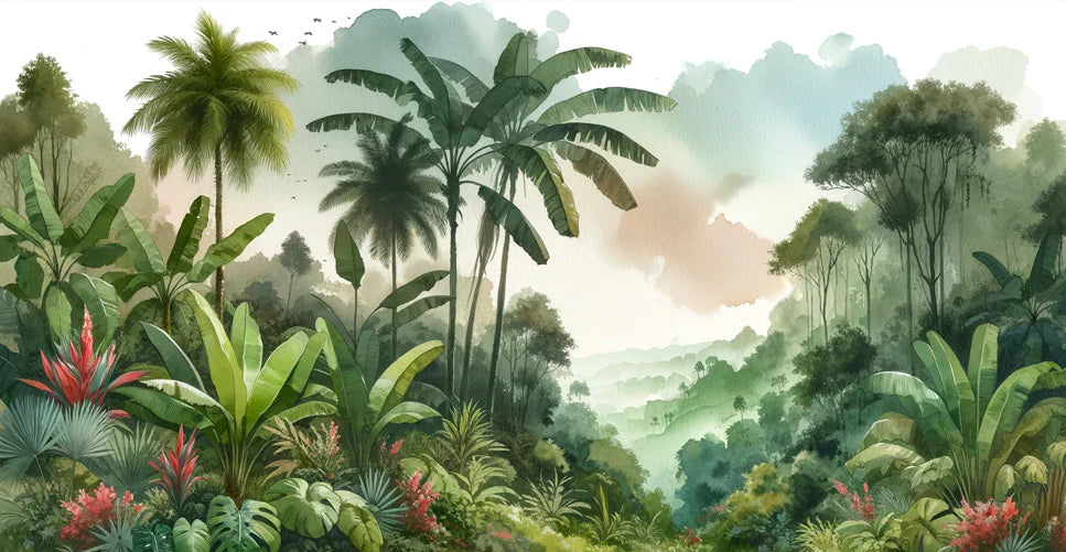 Tropical Jungle Mural Wallpaper | Green Watercolor of a Massive Jungle