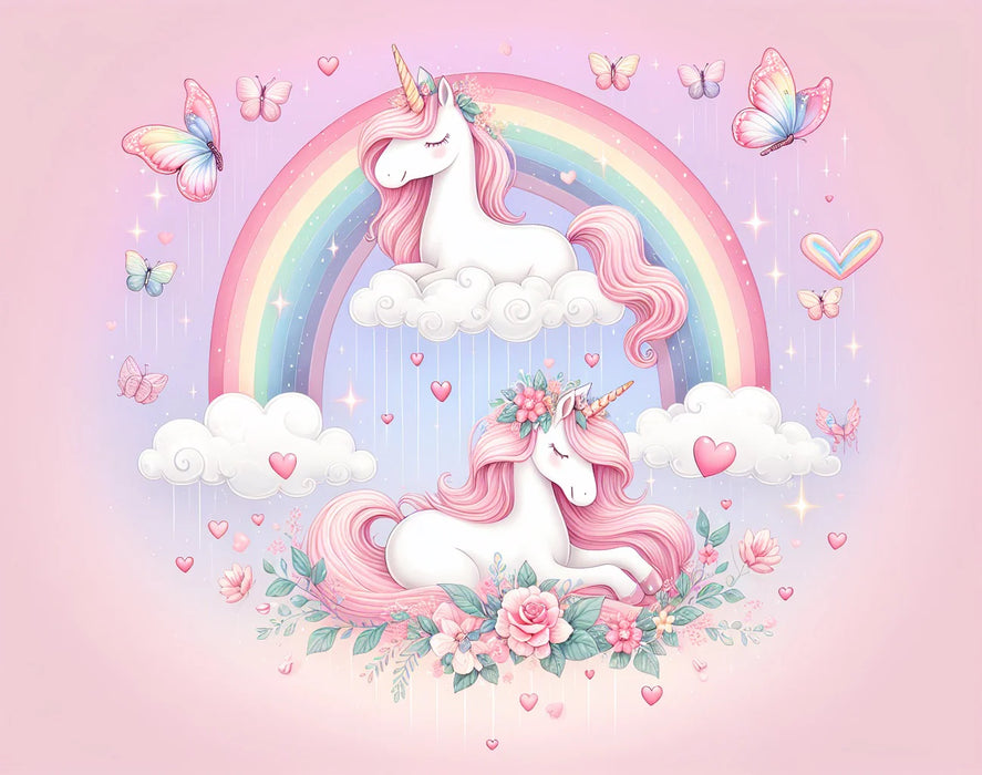 Unicorn Mural Wallpaper | Rainbow and Unicorn Duo on Their Cloud
