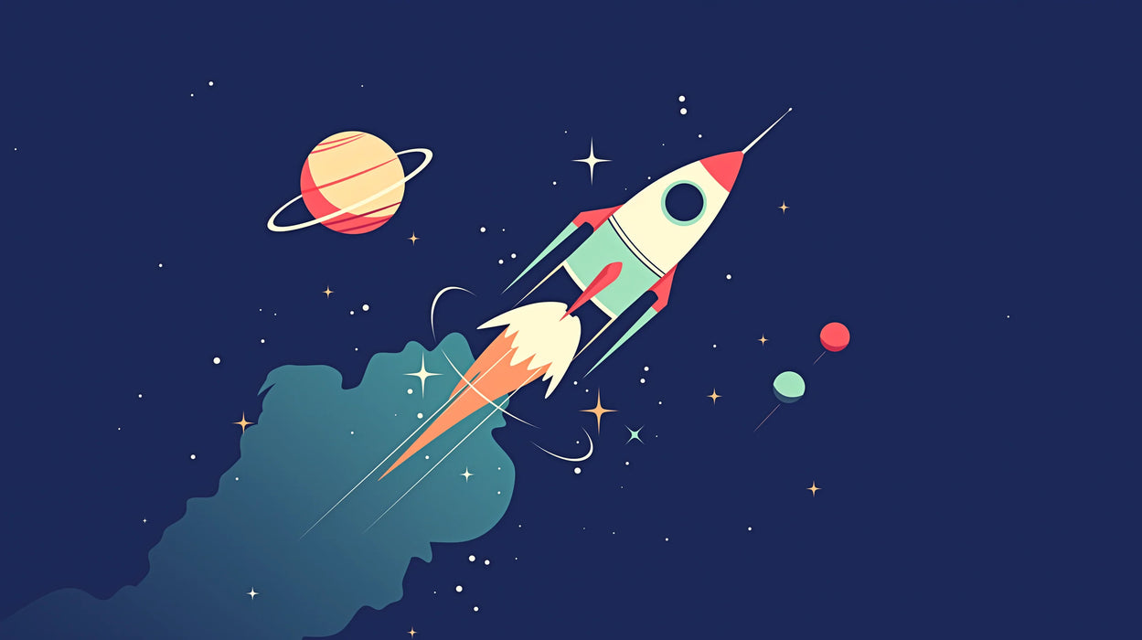 Space Mural Wallpaper | Rocket on Dark Blue Background