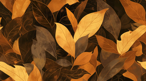 Close-up of autumn leaf wallpaper design with rich brown tones and seasonal botanical patterns for rustic bedroom decoration
