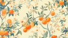 Close-up of colorful orange tree wallpaper design with ripe citrus fruits and botanical details for dining room decor
