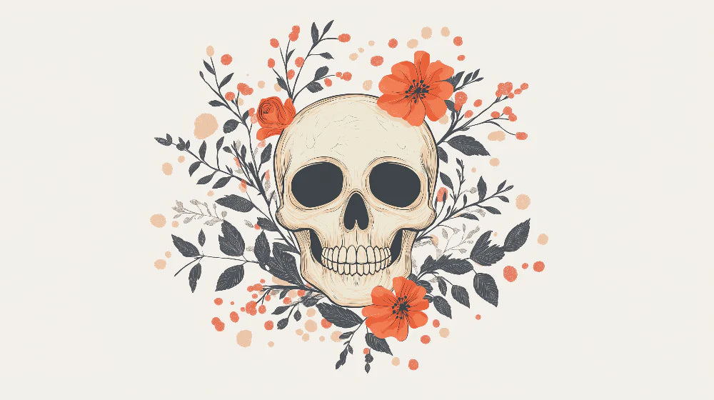 Elegant Skull Mural Wallpaper | Minimalism and Flowers