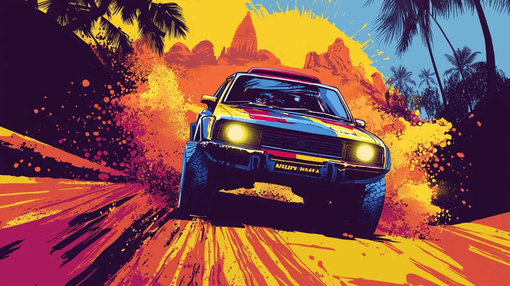 Mural Wallpaper rally car | Dynamic and colorful art