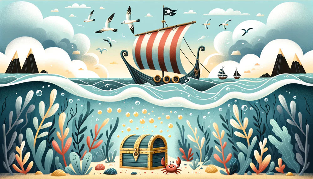 Pirate Mural Wallpaper | Underwater Treasure and Crustacean
