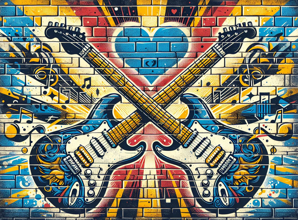 Street Art Mural Wallpaper | Rock and Roll Brick Wall