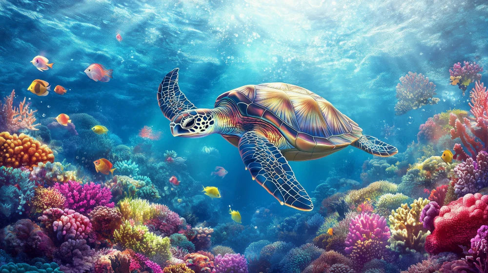 Mural Wallpaper Sea Turtle | Vibrant Underwater Scene