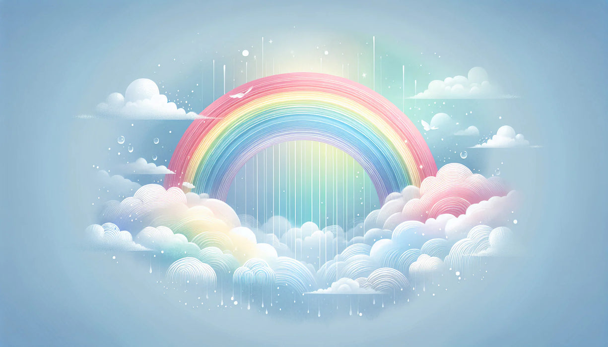 Rainbow Mural Wallpaper | Clouds, Rainbow with Rain on Blue Background