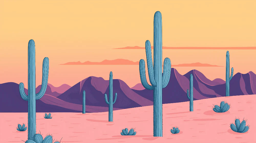 Mural Wallpaper cactus | Colorful desert landscape with stylized cacti
