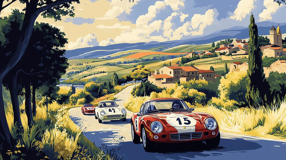 Mural Wallpaper racing car | Vintage landscape