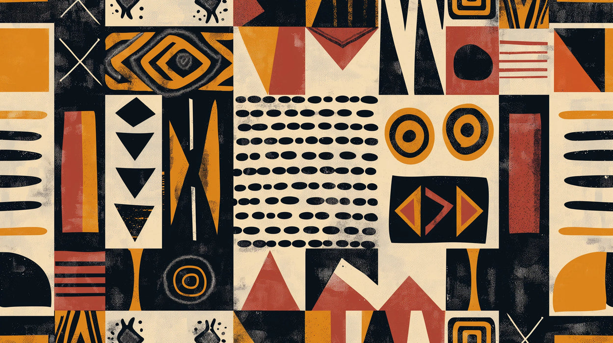 African Ethnic Mural Wallpaper | Red Yellow and Black Geometric Patterns
