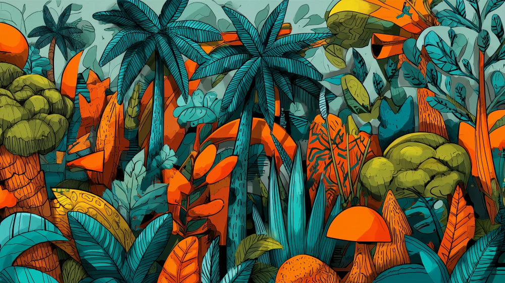 Mural Wallpaper jungle | Colorful and tropical illustration