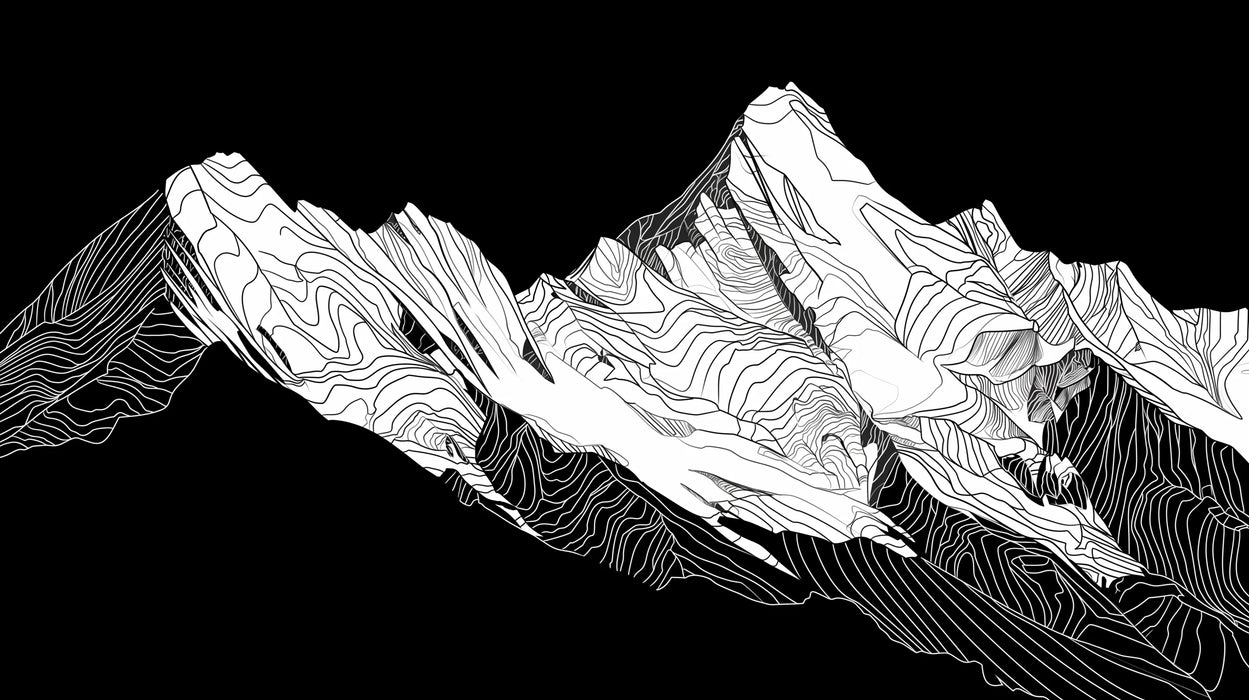 Mountain Mural Wallpaper | Black and White Graphic Style