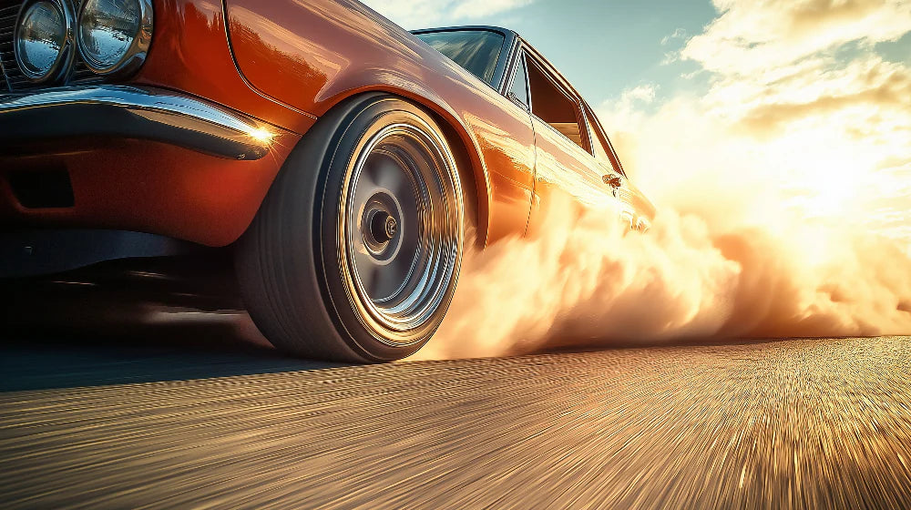 Mural Wallpaper classic car | Retro orange car with speed effect