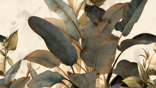 Tropical Jungle Mural Wallpaper - Green and brown tones with bohemian vintage decor