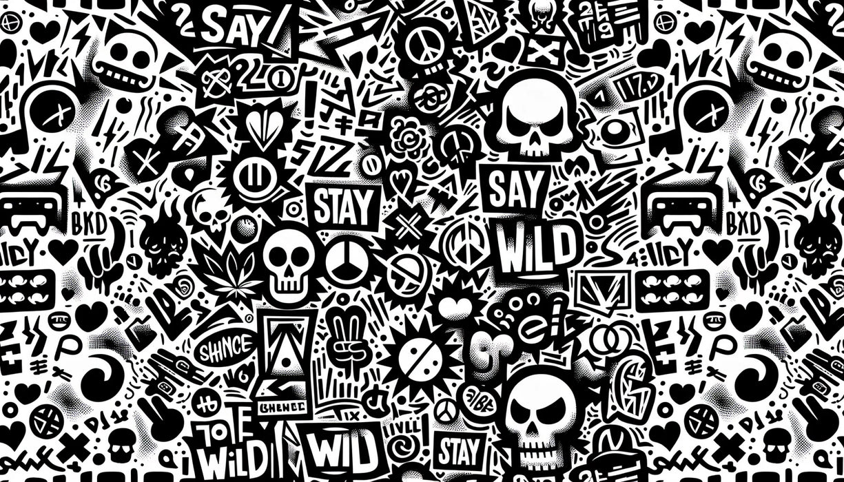 Street art Mural Wallpaper | Black and white skull