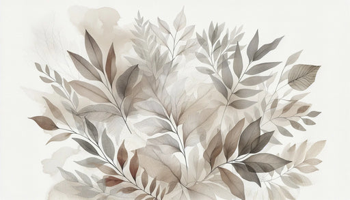 Close-up of watercolor foliage wallpaper design with delicate leaf motifs in natural muted tones for minimalist living room decor
