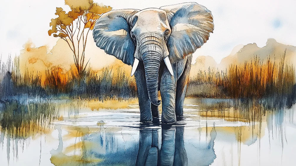 Mural Wallpaper elephant  |  Watercolor elegance of a majestic elephant