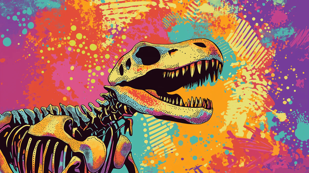 Mural Wallpaper dinosaur | T-Rex skull with a vibrant design
