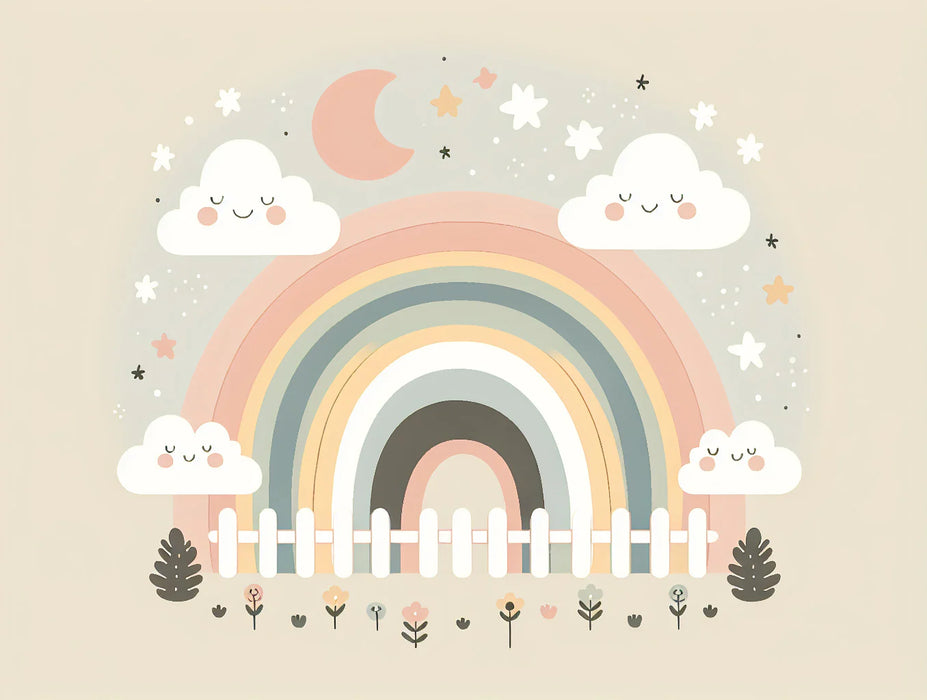 Rainbow Mural Wallpaper | Garden, Clouds, and Neutral Rainbow