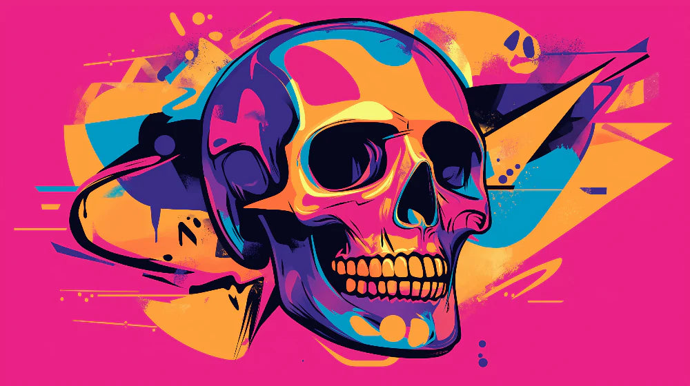 Mural Wallpaper skull | Pop art with dominant fuchsia pink