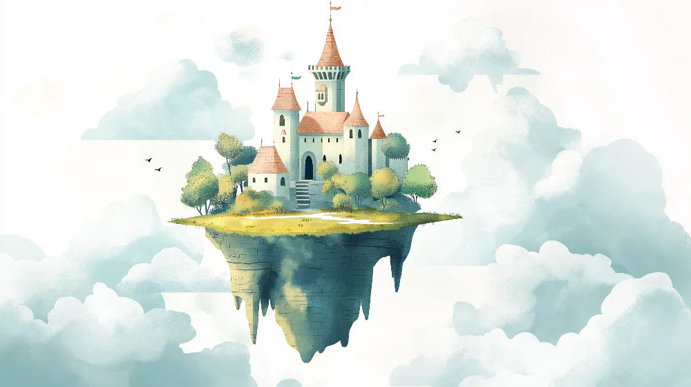 Mural Wallpaper floating castle | Illustration of a fairy tale castle surrounded by clouds