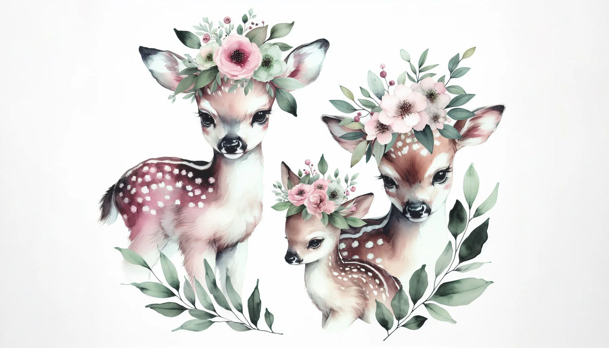 Children's Bedroom Mural Wallpaper | Watercolor Deer with Flower Crown