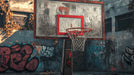 Panoramic view of basketball hoop graffiti wallpaper with vintage urban style for boys bedroom decor
