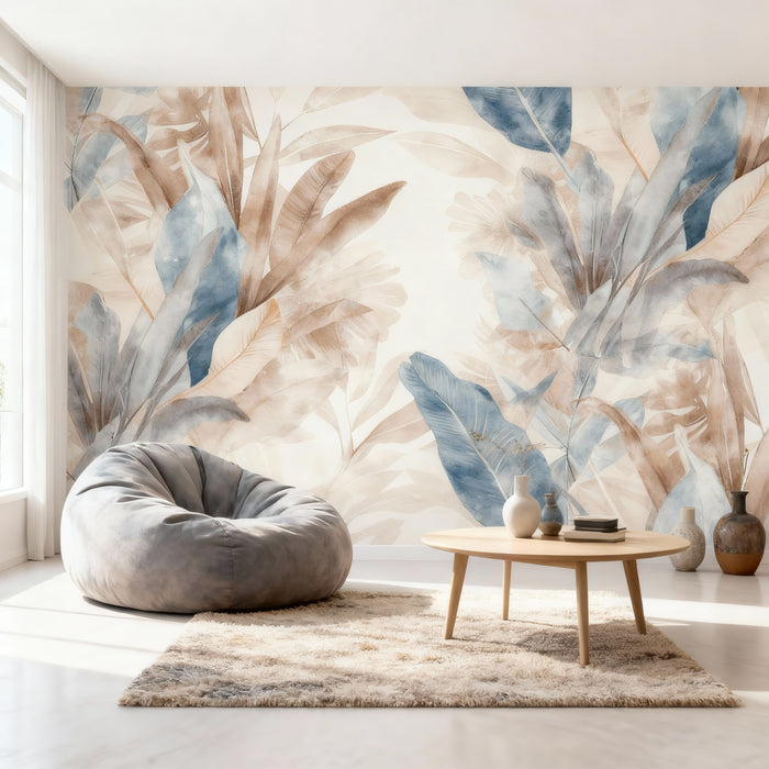 Tropical Jungle Mural Wallpaper | Large Pastel-Colored Leaves