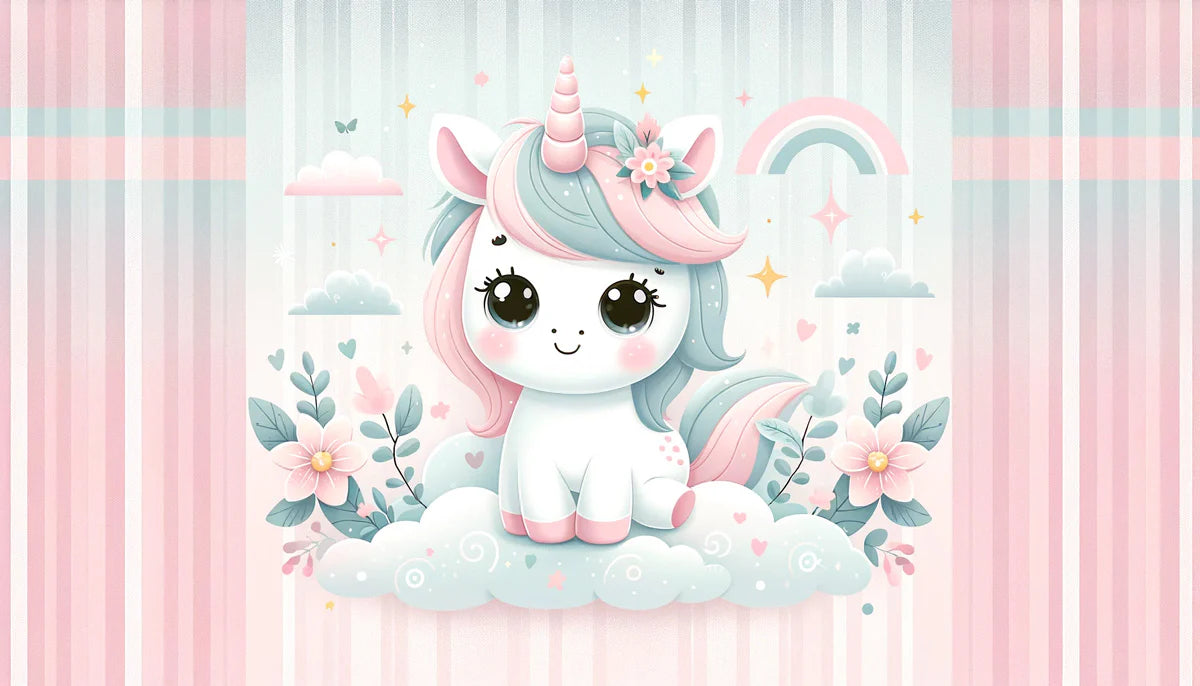 Unicorn Mural Wallpaper | Striped Background with Small Cloud