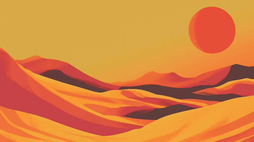 Mural Wallpaper desert landscape | Waves of dunes in warm shades under a golden sky